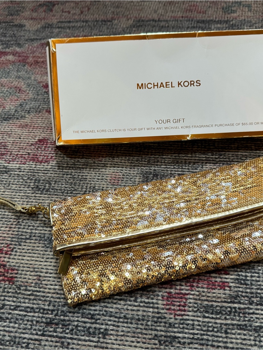 Michael Kors Gold Sequin Fold-Over Wristlet Clutch